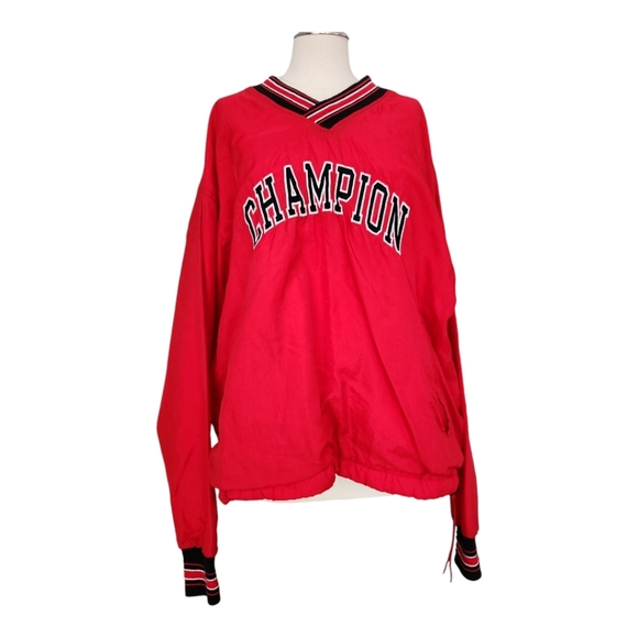 Champion Red Pullover Windbreaker Jacket | 90s Vintage Logo Lined | Size L - Picture 1 of 9